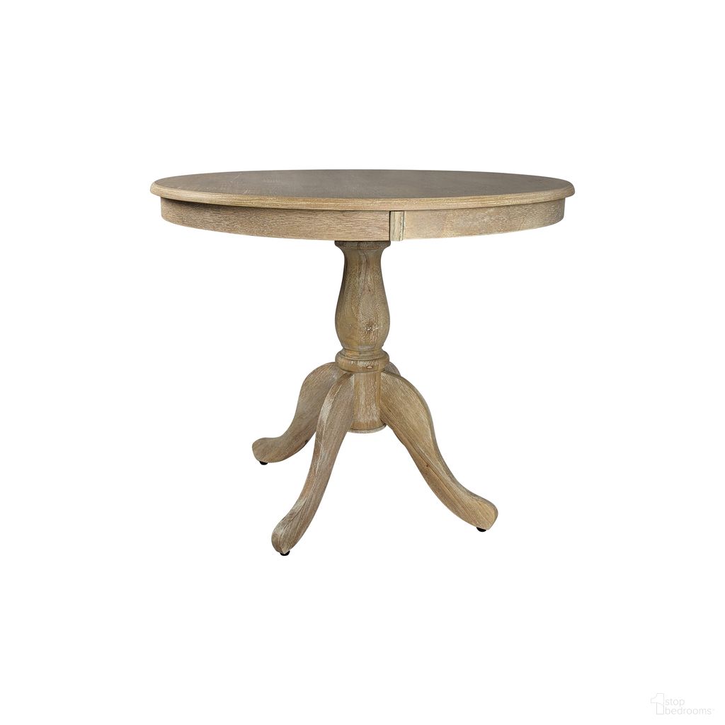 The appearance of Fairview 36 Inch Round Pedestal Dining Table In Natural Driftwood designed by Carolina Living in the traditional interior design. This natural driftwood piece of furniture  was selected by 1StopBedrooms from Fairview Collection to add a touch of cosiness and style into your home. Sku: 3036T-ND. Table Base Style: Pedestal. Table Top Shape: Round. Material: MDF. Size: 36".