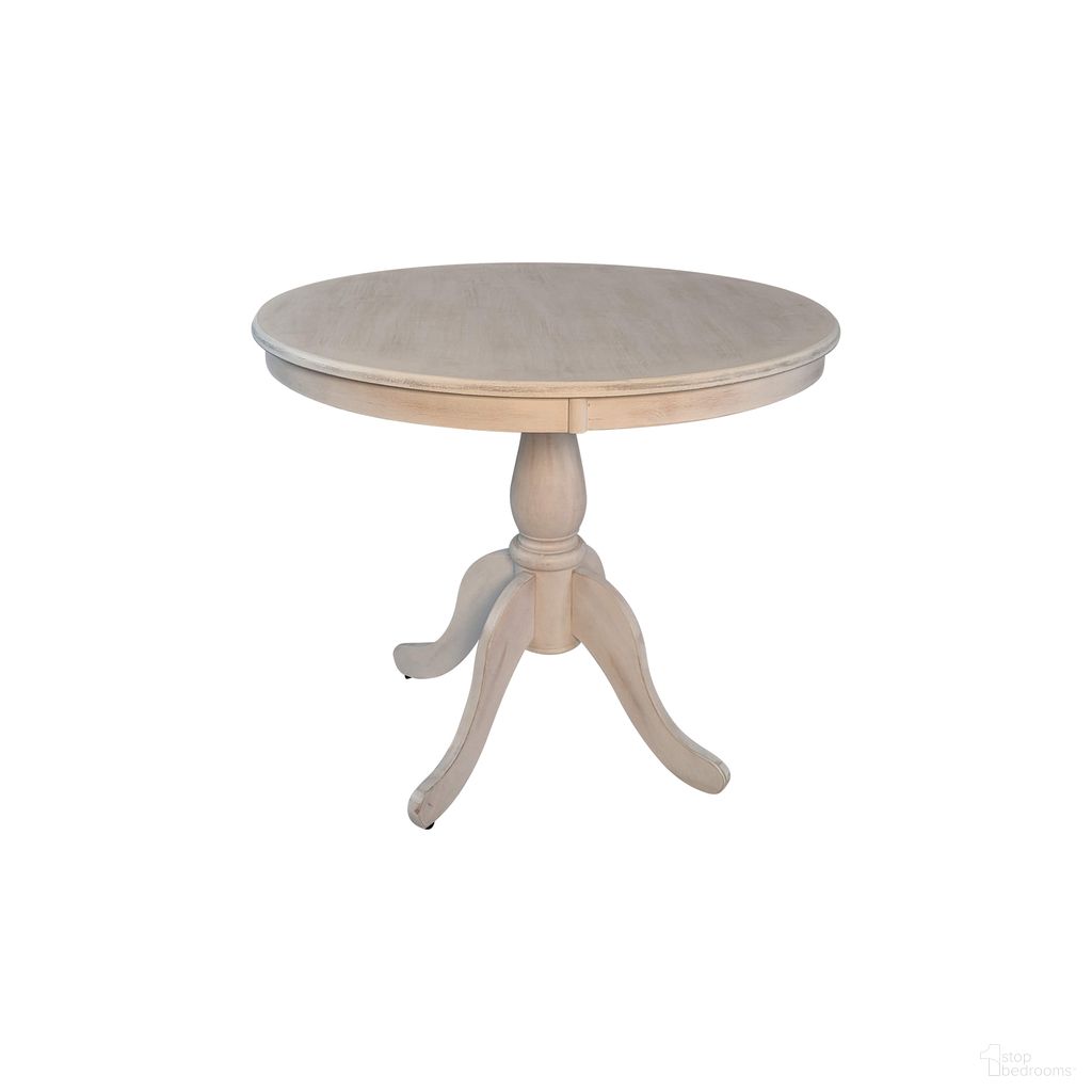 Fairview 36 Inch Round Pedestal Dining Table In White Wash