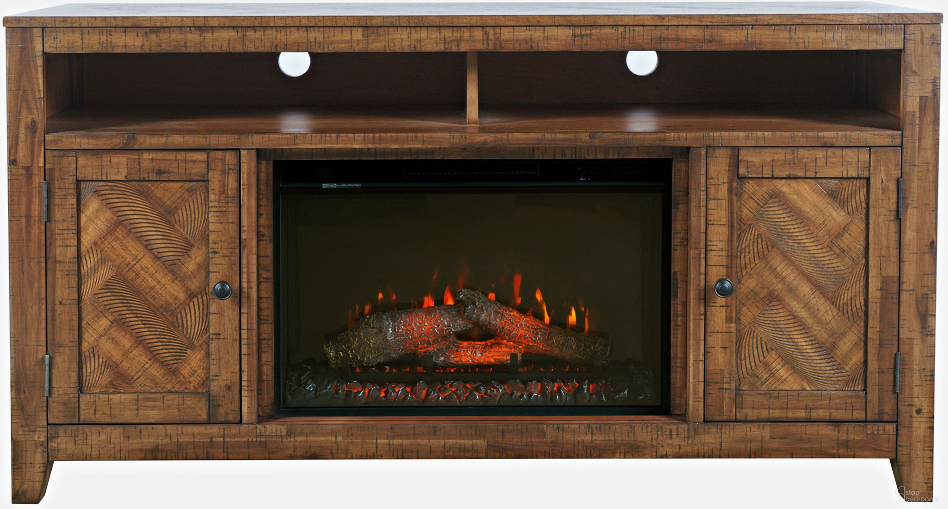 The appearance of Fairview 60 Inch Chevron Fireplace Storage Console TV Stand with Electric Fireplace In Dark Brown designed by Jofran in the modern / contemporary interior design. This dark brown piece of furniture was selected by 1StopBedrooms from Fairview Collection to add a touch of cosiness and style into your home. Sku: 1932-FP6032. Material: Acacia.