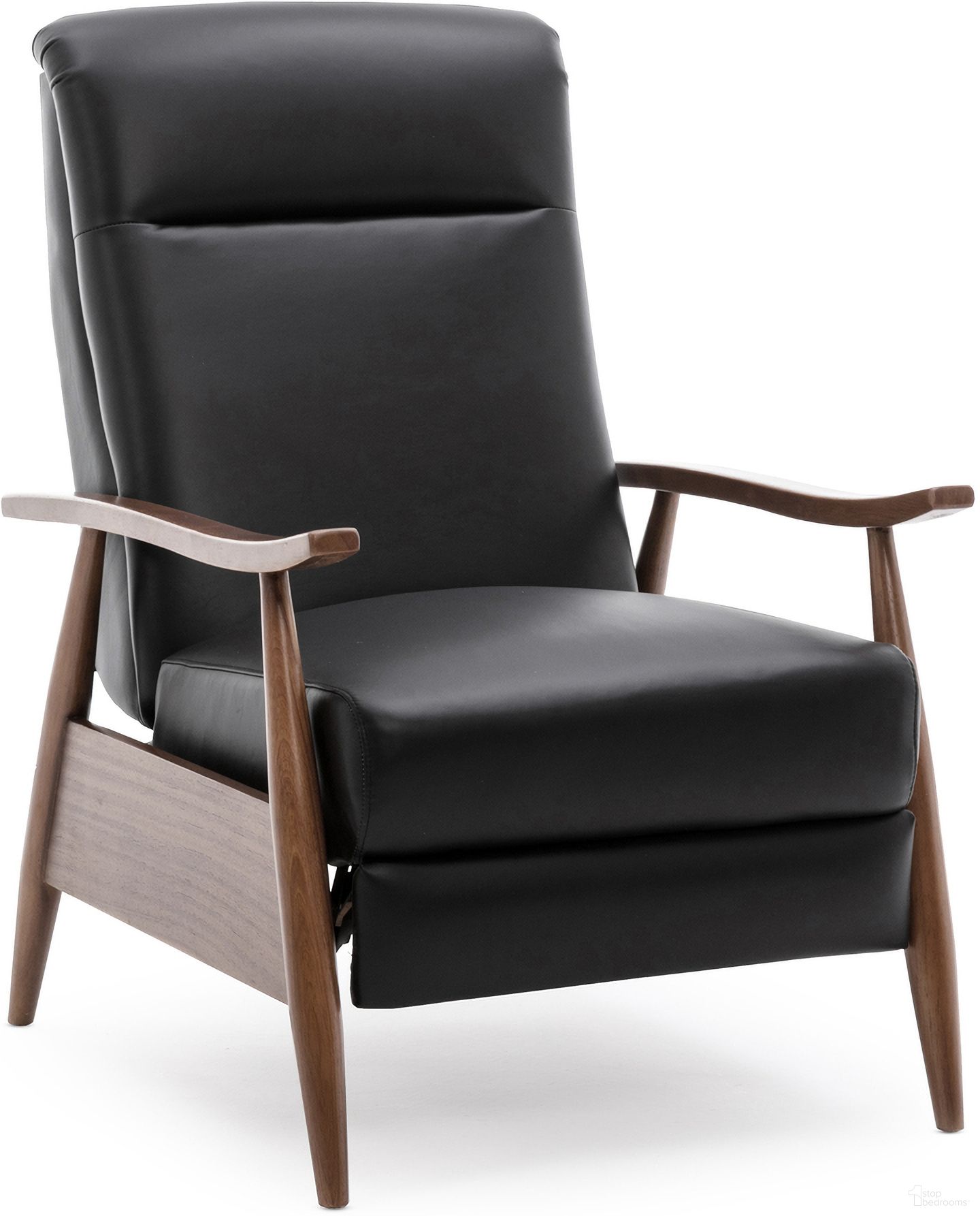The appearance of Fairview Leather Wood Arm Push Back Recliner In Black designed by Comfort Pointe in the modern / contemporary interior design. This black piece of furniture  was selected by 1StopBedrooms from Fairview Collection to add a touch of cosiness and style into your home. Sku: 8050-50. Material: Plywood.