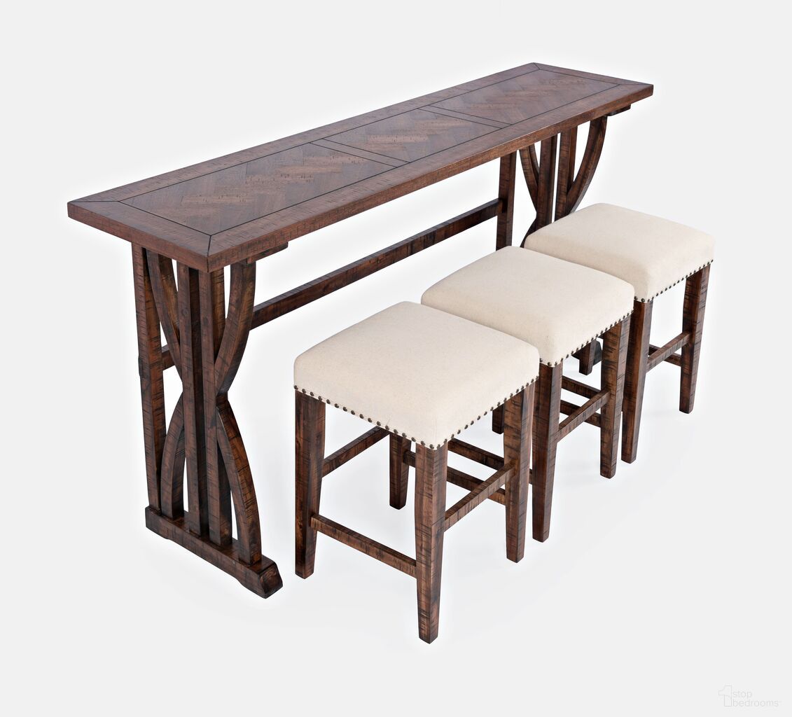 Fairview Herringbone 74 Inch 4 Piece Counter Height Console Dining Table Set In Oak