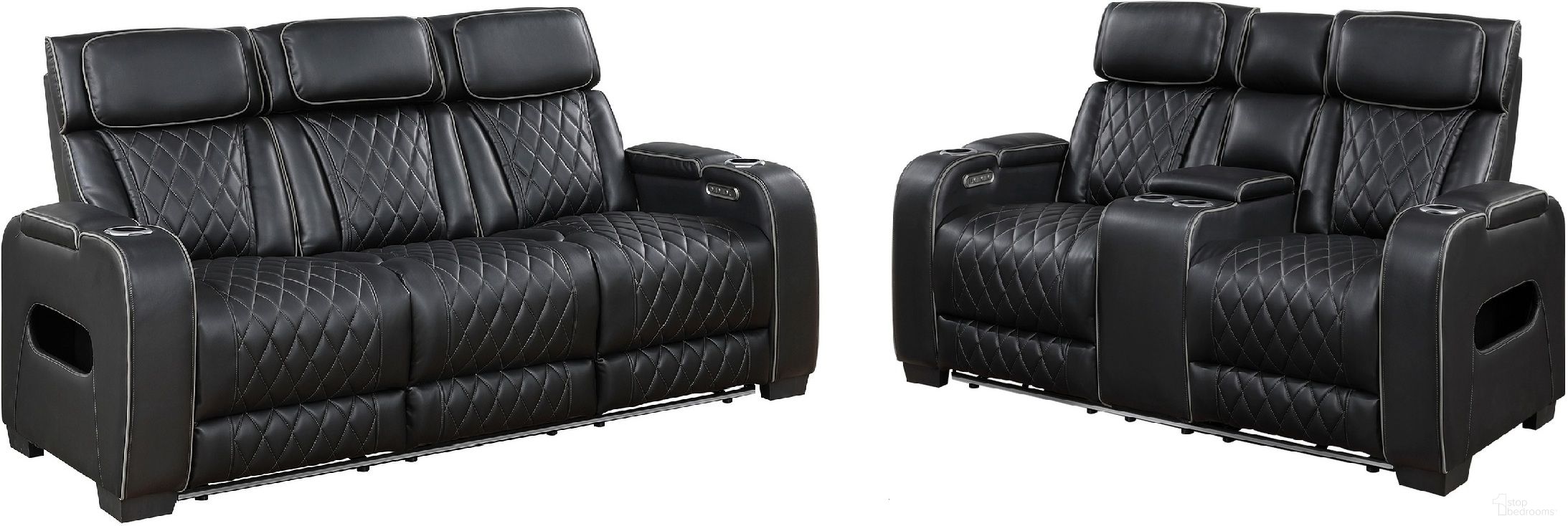 The appearance of Fairway Power Double Reclining Living Room Set In Black designed by Homelegance in the modern / contemporary interior design. This black piece of furniture  was selected by 1StopBedrooms from Fairway Collection to add a touch of cosiness and style into your home. Sku: 9516BLK-3PWH;9516BLK-2PWH. Material: Faux Leather.