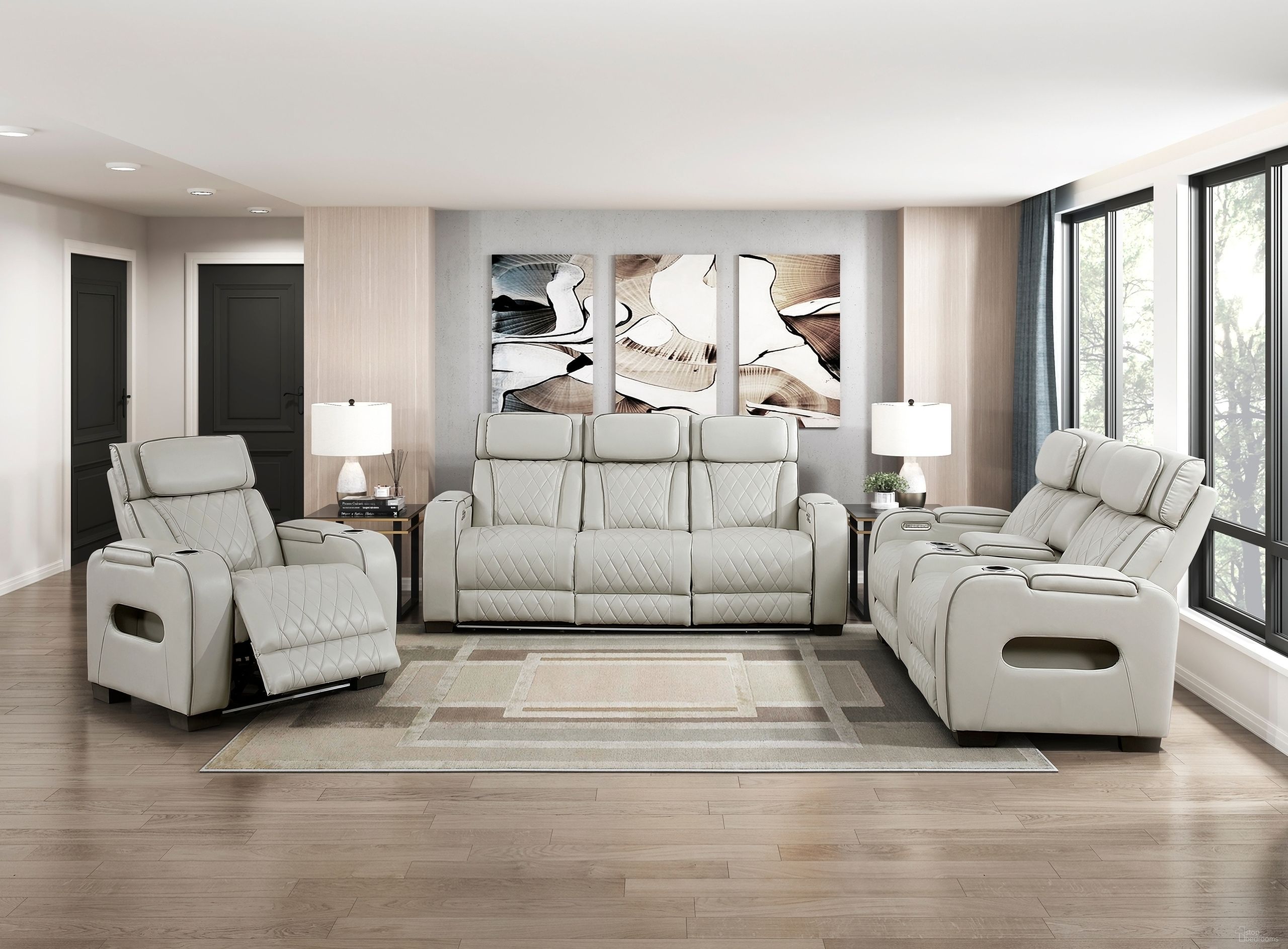 The appearance of Fairway Power Double Reclining Living Room Set In Cream designed by Homelegance in the modern / contemporary interior design. This cream piece of furniture  was selected by 1StopBedrooms from Fairway Collection to add a touch of cosiness and style into your home. Sku: 9516TPE-3PWH;9516TPE-2PWH. Material: Faux Leather.