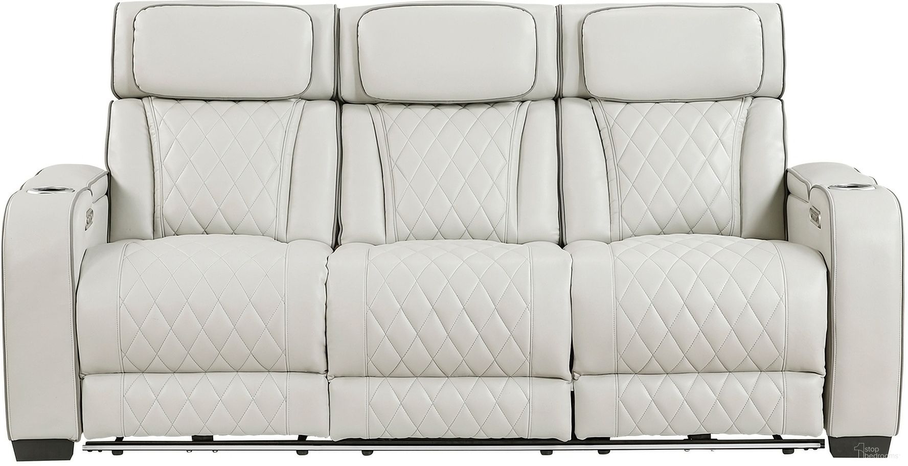 The appearance of Fairway Power Double Reclining Sofa with Center Drop-Down Cup Holders and Power Headrests In Cream designed by Homelegance in the modern / contemporary interior design. This cream piece of furniture was selected by 1StopBedrooms from Fairway Collection to add a touch of cosiness and style into your home. Sku: 9516TPE-3PWH. Material: Faux Leather.