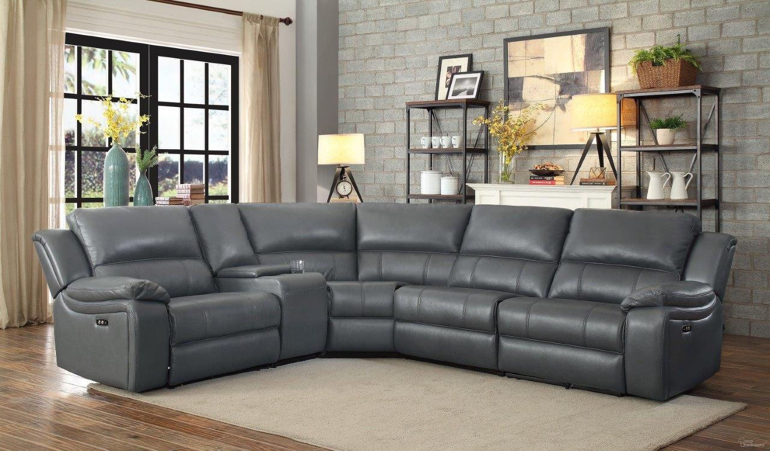 The appearance of Falun Gray Small Reclining Sectional designed by Homelegance in the transitional interior design. This gray piece of furniture was selected by 1StopBedrooms from Falun Collection to add a touch of cosiness and style into your home. Sku: 8260GY-LRPW;8260GY-CN;8260GY-CR;8260GY-AC;8260GY-RRPW. Material: Leather.