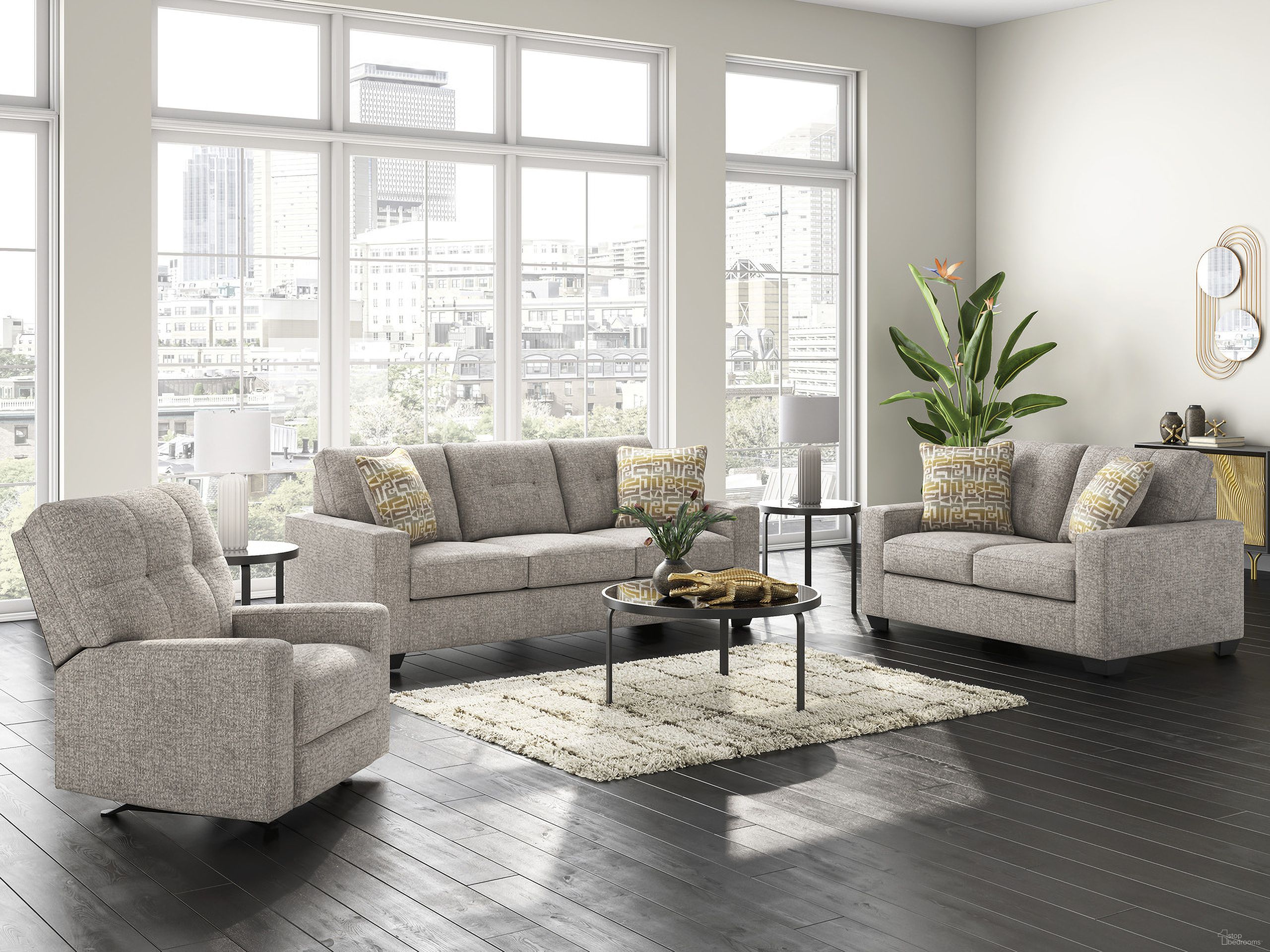 The appearance of Fanciful Living Room Set In Iron designed by Signature Design by Ashley in the modern / contemporary interior design. This iron piece of furniture was selected by 1StopBedrooms from Fanciful Collection to add a touch of cosiness and style into your home. Sku: NC2920438;NC2920435. Material: Polyester.