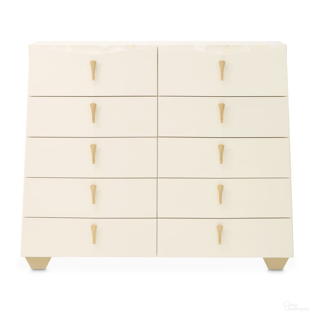 The appearance of Fantosini 10-Drawer Mule Chest In Creamy Pearl designed by Michael Amini in the modern / contemporary interior design. This creamy pearl piece of furniture was selected by 1StopBedrooms from Fantosini Collection to add a touch of cosiness and style into your home. Sku: 9091070SA-112. Material: Solid Wood.