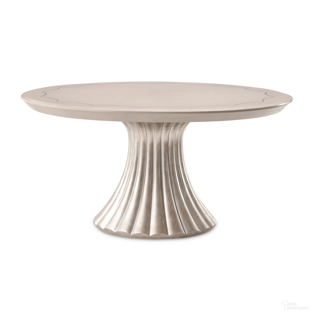 The appearance of Fantosini Round Dining Table In Silver Mist designed by Michael Amini in the modern / contemporary interior design. This silver mist piece of furniture was selected by 1StopBedrooms from Fantosini Collection to add a touch of cosiness and style into your home. Sku: 9091001T-823;9091001B-834. Table Base Style: Pedestal. Table Top Shape: Round. Size: 60". Material: Solid Wood.
