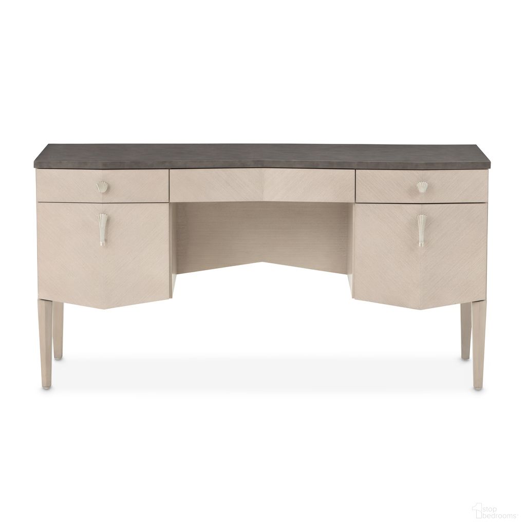 The appearance of Fantosini Vanity Desk In Silver Mist designed by Michael Amini in the modern / contemporary interior design. This silver mist piece of furniture  was selected by 1StopBedrooms from Fantosini Collection to add a touch of cosiness and style into your home. Sku: 9091058-823. Material: Solid Wood.