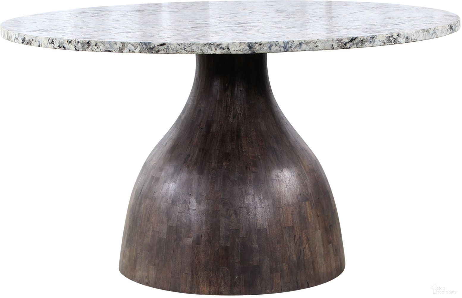 The appearance of Fargo 54 Inch Dining Table In Alaska White Marble with Blackwash Base designed by Home Trends and Design in the modern / contemporary interior design. This white piece of furniture  was selected by 1StopBedrooms from Fargo Collection to add a touch of cosiness and style into your home. Sku: ZWFARRD54AWBW. Table Base Style: Pedestal. Table Top Shape: Round. Size: 54". Material: Mango Wood.
