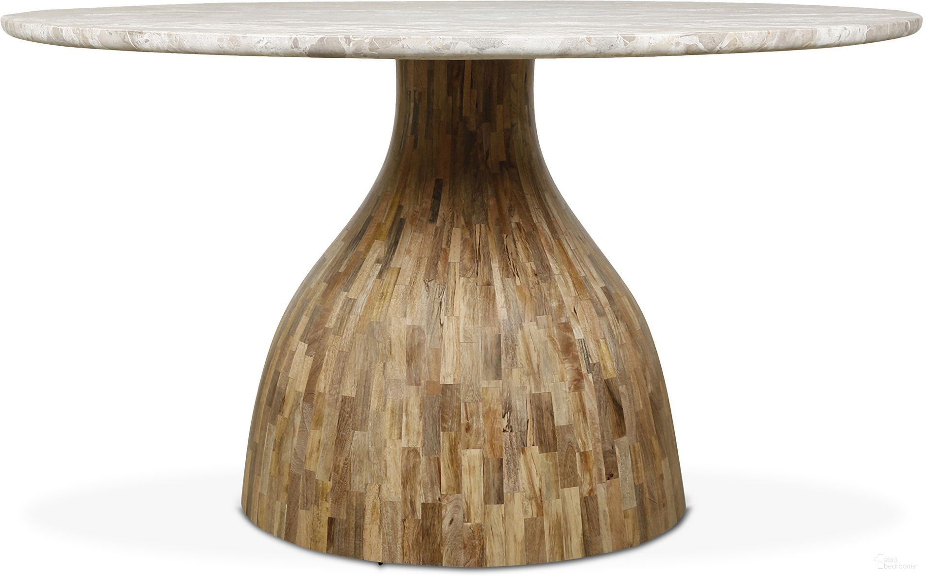 Fargo 54 Inch Dining Table In Capri Beige Marble with Mango Wood Base