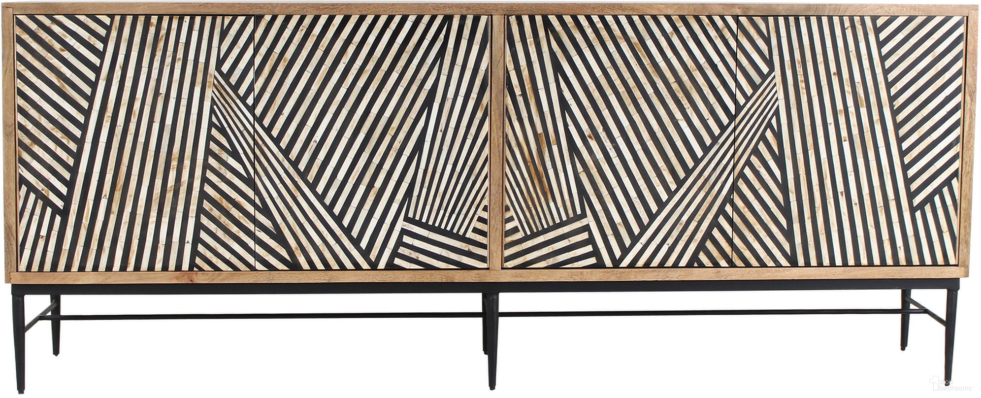 Fargo 80 Inch Sideboard with Bone and Wood Inlay In Black and White