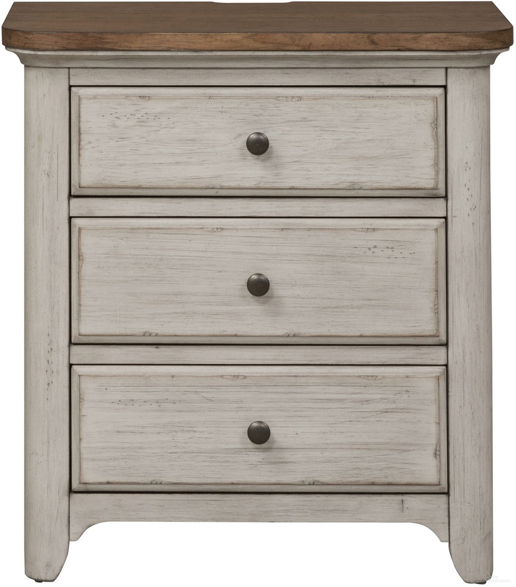The appearance of Farmhouse Reimagined Antique White 3 Drawer Nightstand designed by Liberty in the traditional interior design. This antique white piece of furniture was selected by 1StopBedrooms from Farmhouse Reimagined Collection to add a touch of cosiness and style into your home. Sku: 652-BR61. Material: Wood.