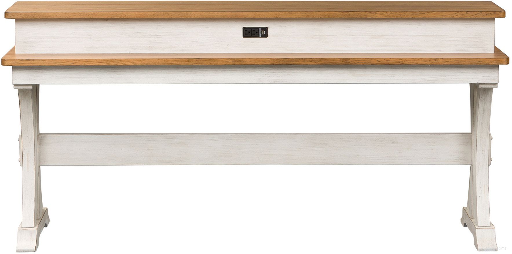 The appearance of Farmhouse Reimagined Console Bar Table designed by Liberty in the traditional interior design. This antique white and chestnut piece of furniture was selected by 1StopBedrooms from Farmhouse Reimagined Collection to add a touch of cosiness and style into your home. Sku: 652-OT7636. Table Top Shape: Rectangular. Material: Pine.
