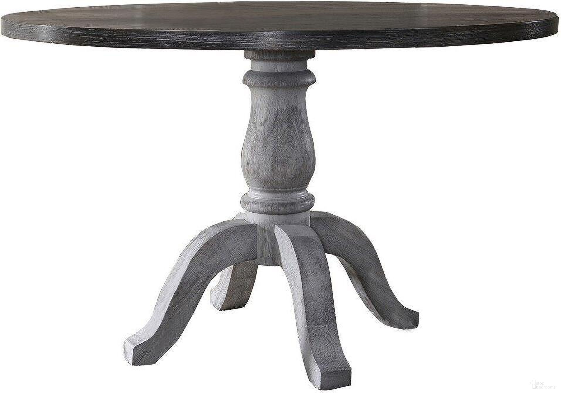 The appearance of Farmhouse Style Wood Round Dining Table In Weathered Gray designed by Best Master Furniture in the transitional interior design. This weathered gray piece of furniture  was selected by 1StopBedrooms from  to add a touch of cosiness and style into your home. Sku: KAREGWT. Table Base Style: Pedestal. Table Top Shape: Round. Material: Wood. Size: 47".