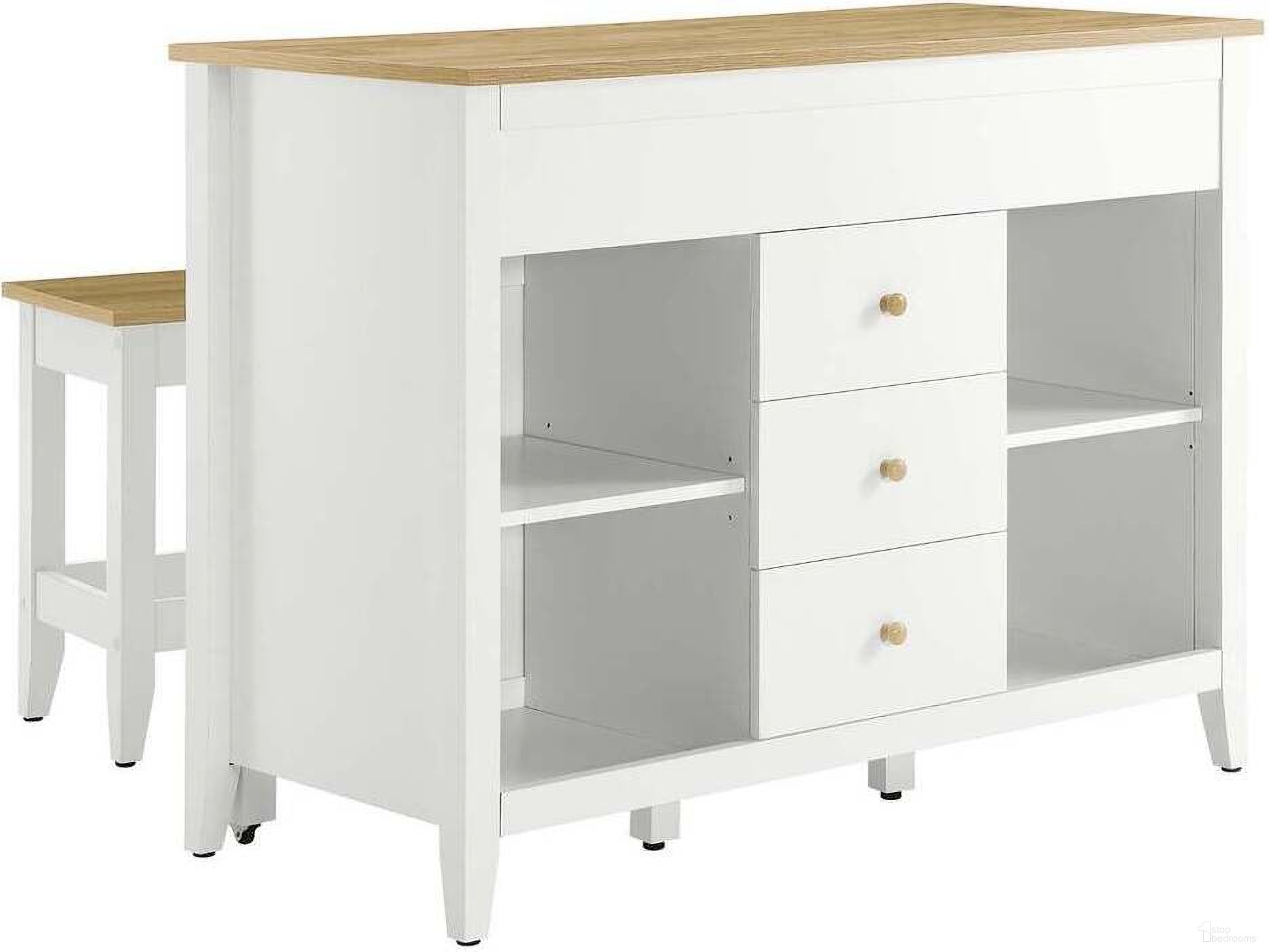 Farmstead 3 Piece Kitchen Island and Stool Set In Oak and White