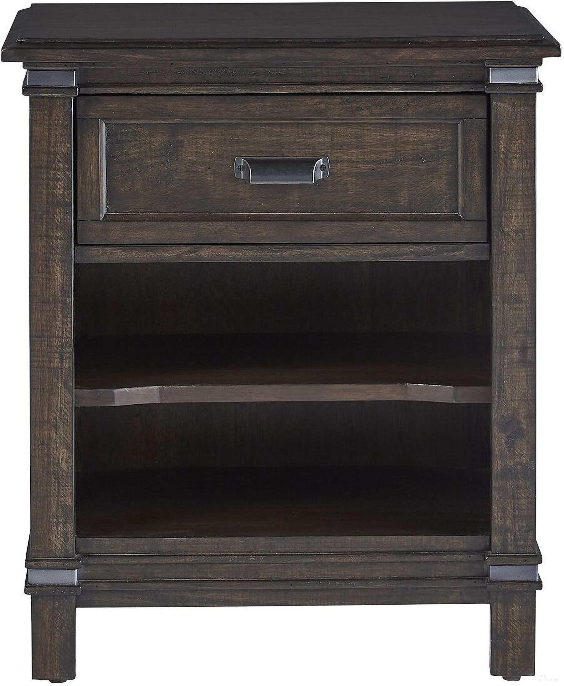 The appearance of Farmwood 1 Drawer Nightstand In Whiskey Barrell designed by American Woodcrafters in the rustic / southwestern interior design. This whiskey barrel piece of furniture  was selected by 1StopBedrooms from Farmwood Collection to add a touch of cosiness and style into your home. Sku: 6600-412. Material: Mahogany.