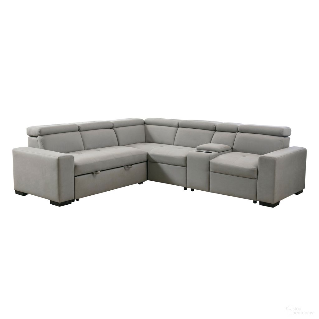 The appearance of Farrah 3-Piece Sectional with Adjustable Headrests, Pull-out Bed and Console In Gray designed by Homelegance in the modern / contemporary interior design. This gray piece of furniture was selected by 1StopBedrooms from Farrah Collection to add a touch of cosiness and style into your home. Sku: 9219GY-2L;9219GY-2CR;9219GY-1RCN. Material: Microfiber.