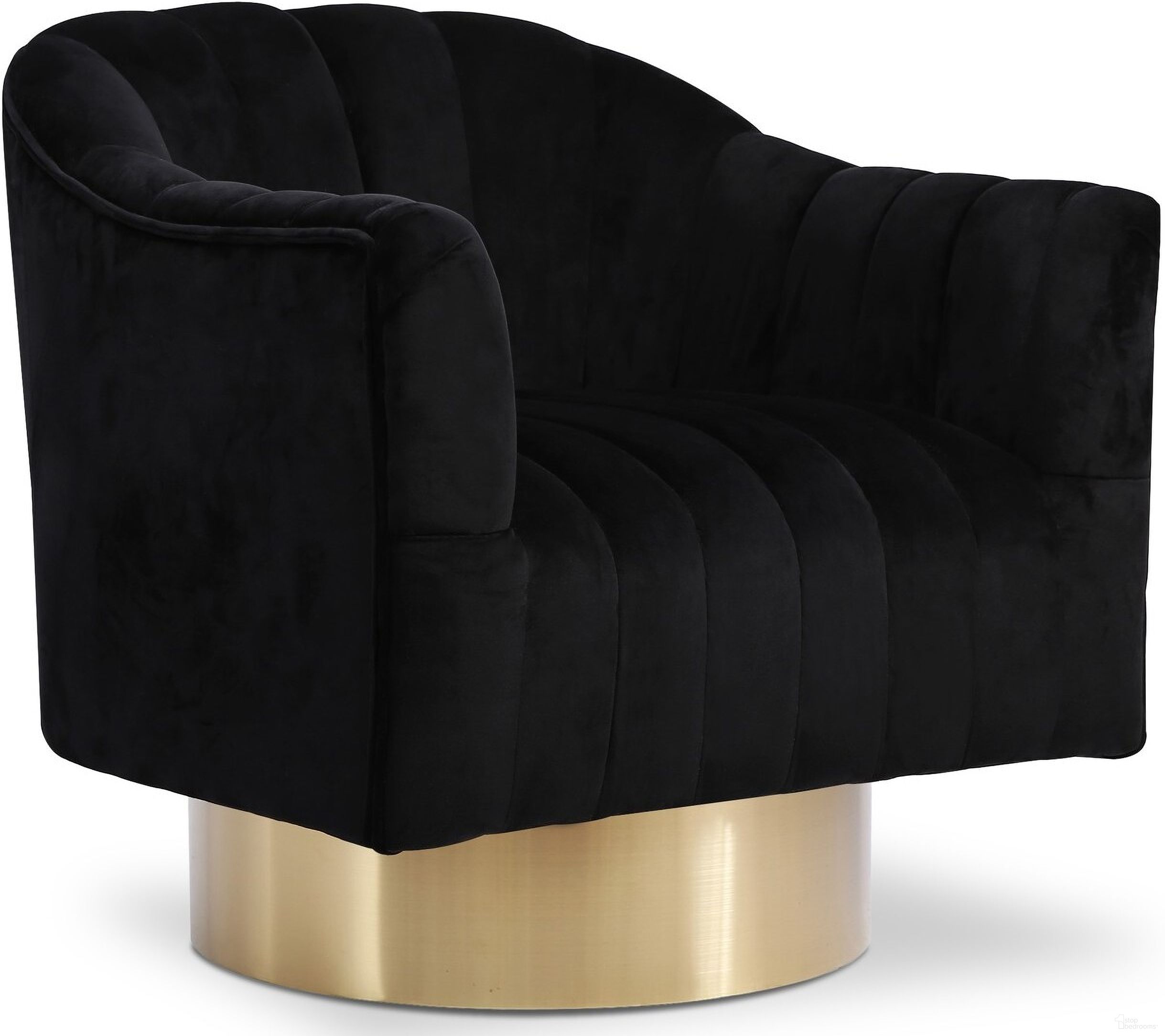 The appearance of Farrah Velvet Accent Chair In Black designed by Meridian in the modern / contemporary interior design. This black piece of furniture  was selected by 1StopBedrooms from Farrah Collection to add a touch of cosiness and style into your home. Sku: 520Black. Material: Velvet.