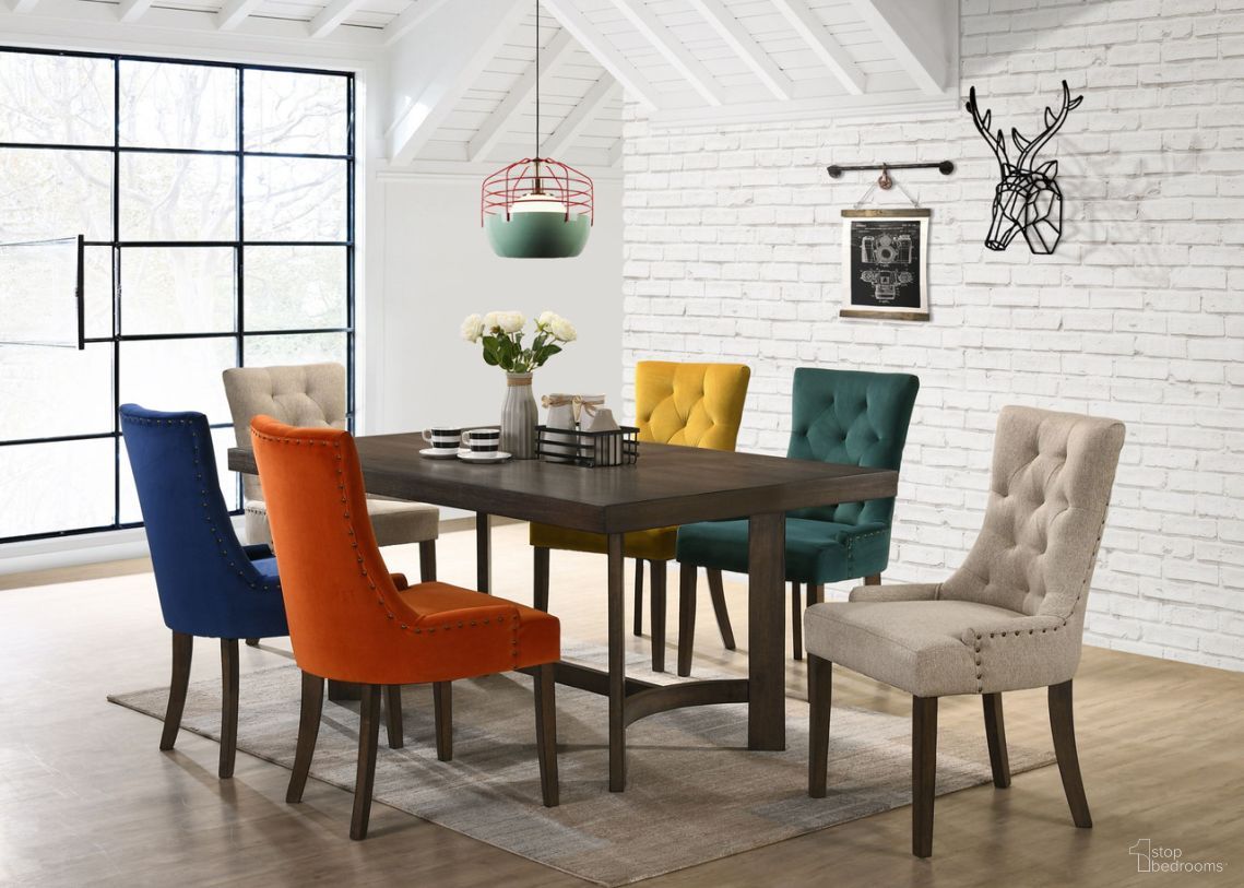 The appearance of Farren Dining Room Set In Yellow Velvet And Espresso Finish designed by ACME in the transitional interior design. This yellow piece of furniture was selected by 1StopBedrooms from Farren Collection to add a touch of cosiness and style into your home. Sku: 77170;77163. Material: Wood. Table Top Shape: Rectangular. Size: 70".