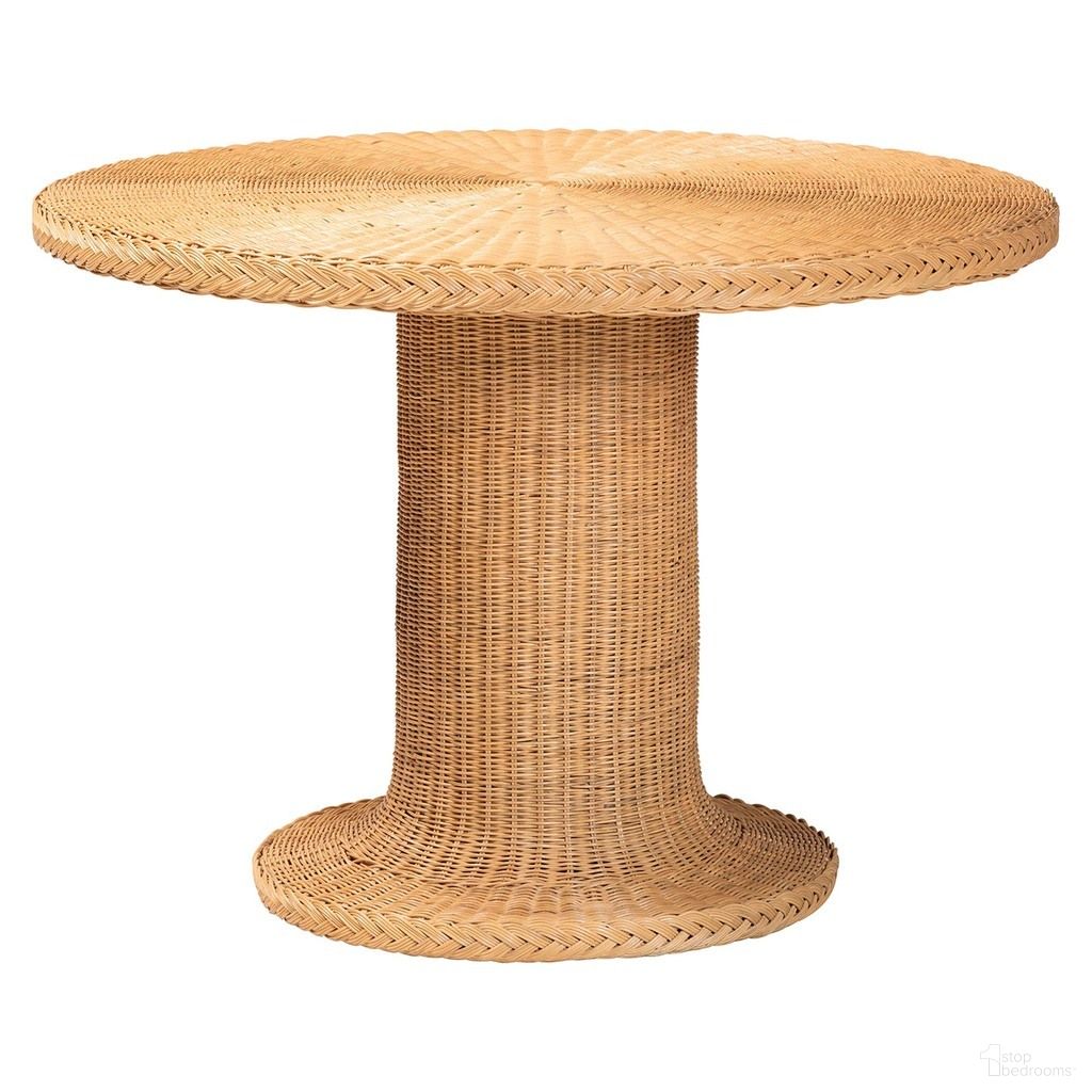 The appearance of Farrow Handwoven Braided Rattan Round Dining Table In Light Honey designed by Baxton Studio in the bohemian interior design. This light honey piece of furniture  was selected by 1StopBedrooms from Farrow Collection to add a touch of cosiness and style into your home. Sku: Braided-Light Honey Rattan-DT. Table Base Style: Pedestal. Table Top Shape: Round. Material: Mahogany. Size: 42.1".
