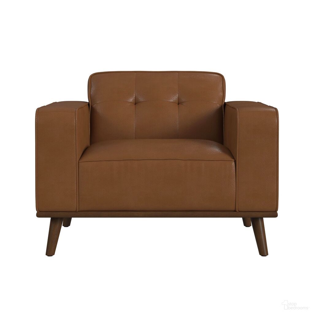 The appearance of Fate Chair with Wood Front In Tan and Cherry designed by Picket House in the transitional interior design. This tan/cherry piece of furniture  was selected by 1StopBedrooms from Fate Collection to add a touch of cosiness and style into your home. Sku: U-15000-8210-100. Material: PU.