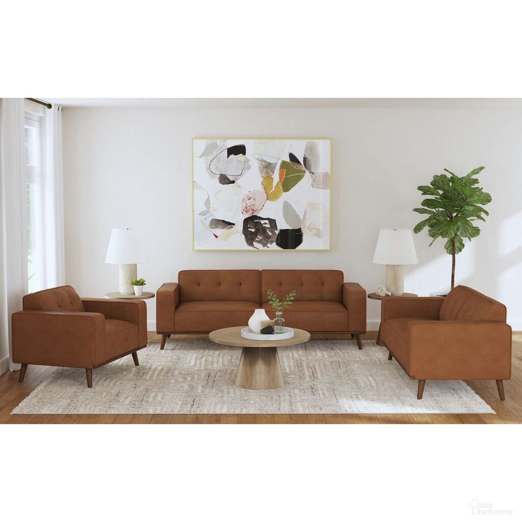 Fate Living Room Set with Wood Front In Tan and Cherry
