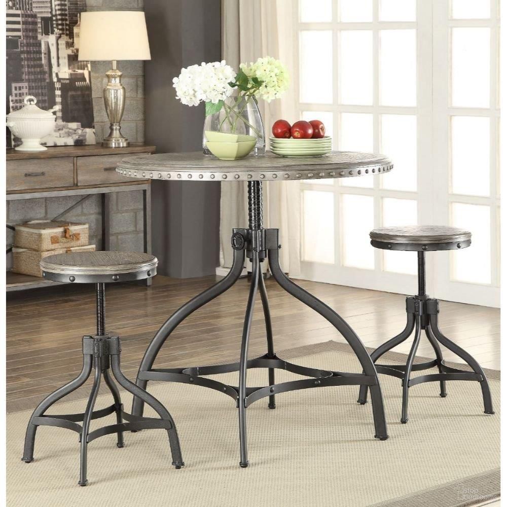 The appearance of Fatima 3 Piece Adjustable Counter Height Set In Gray Oak And Black designed by ACME in the industrial interior design. This black piece of furniture was selected by 1StopBedrooms from Fatima Collection to add a touch of cosiness and style into your home. Sku: 73125. Table Top Shape: Round. Material: Wood.
