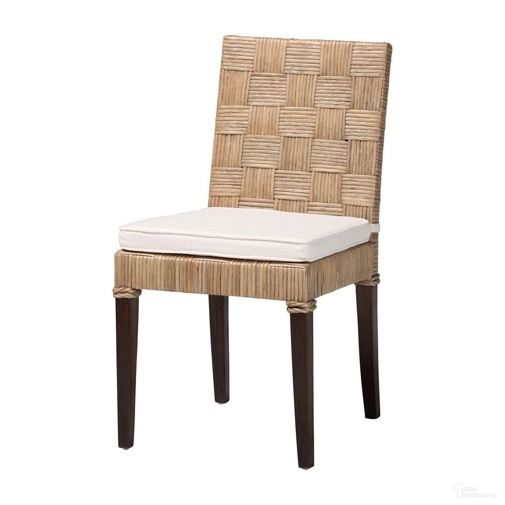 Fatima Handwoven Rattan Dining Chair with Cushion In Grey Taupe and Black