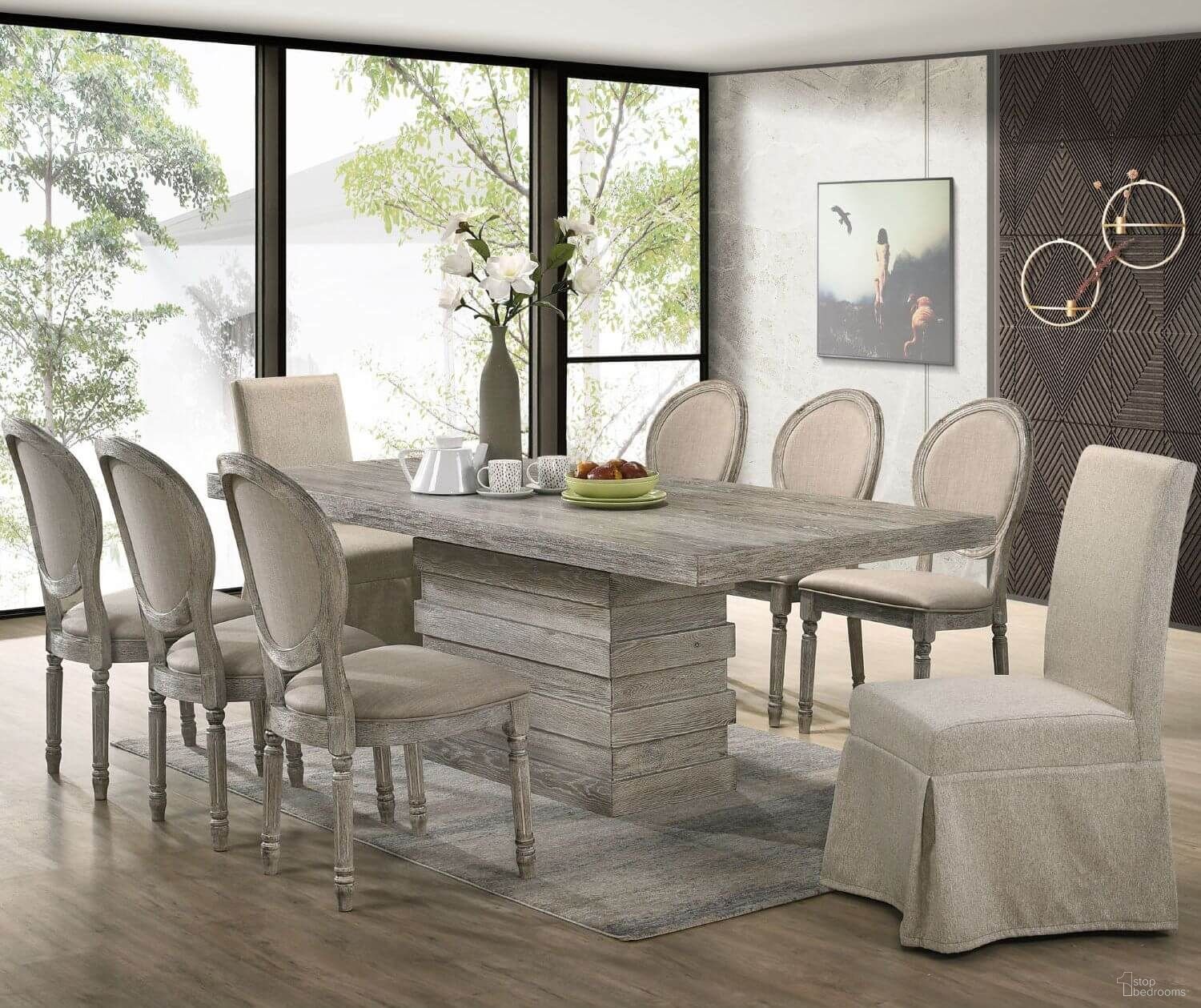 The appearance of Faustine Dining Room Set In Salvaged Light Oak Finish designed by ACME in the transitional interior design. This light oak piece of furniture was selected by 1StopBedrooms from Faustine Collection to add a touch of cosiness and style into your home. Sku: 77185T;77186ST;77187. Material: Wood. Table Top Shape: Rectangular. Size: 84".