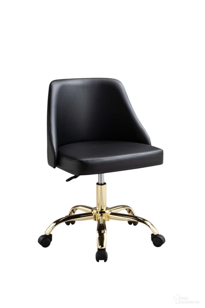 Faux Leather Adjustable Height Swivel Rolling Office Chair In Black and Gold
