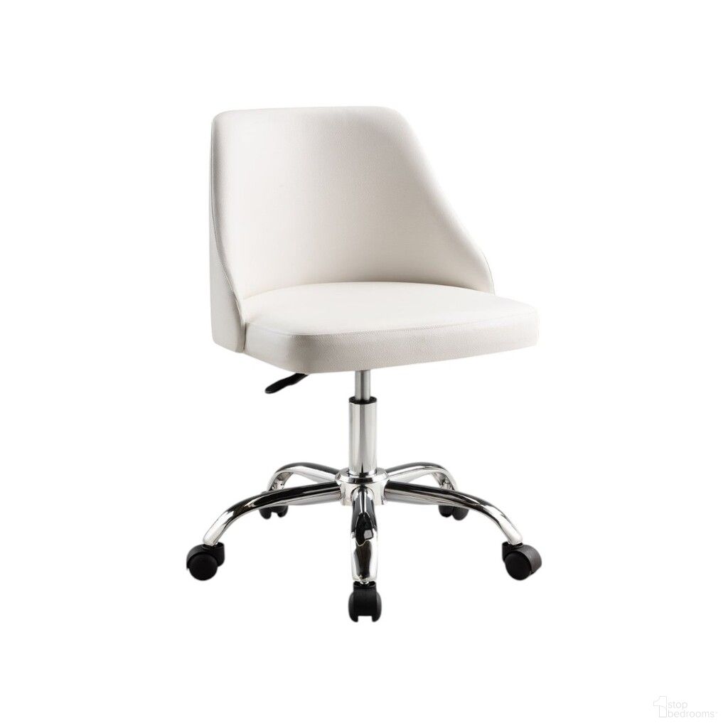 Faux Leather Adjustable Height Swivel Rolling Office Chair In White and Silver