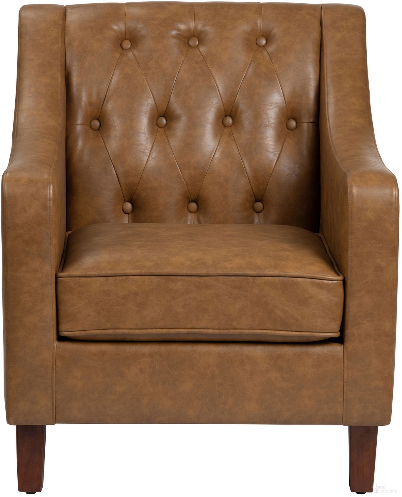 The appearance of Faux Leather Button Tufted Upholstered Accent Chair In Brown designed by Crestview Collection in the traditional interior design. This brown piece of furniture  was selected by 1StopBedrooms from  to add a touch of cosiness and style into your home. Sku: CVFZR6166. Material: Faux Leather.