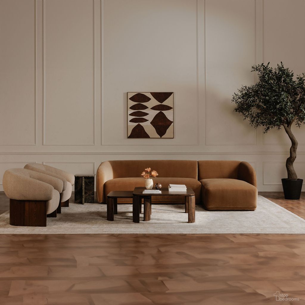 Faye RAF Sectional In Tan Faux Mohair