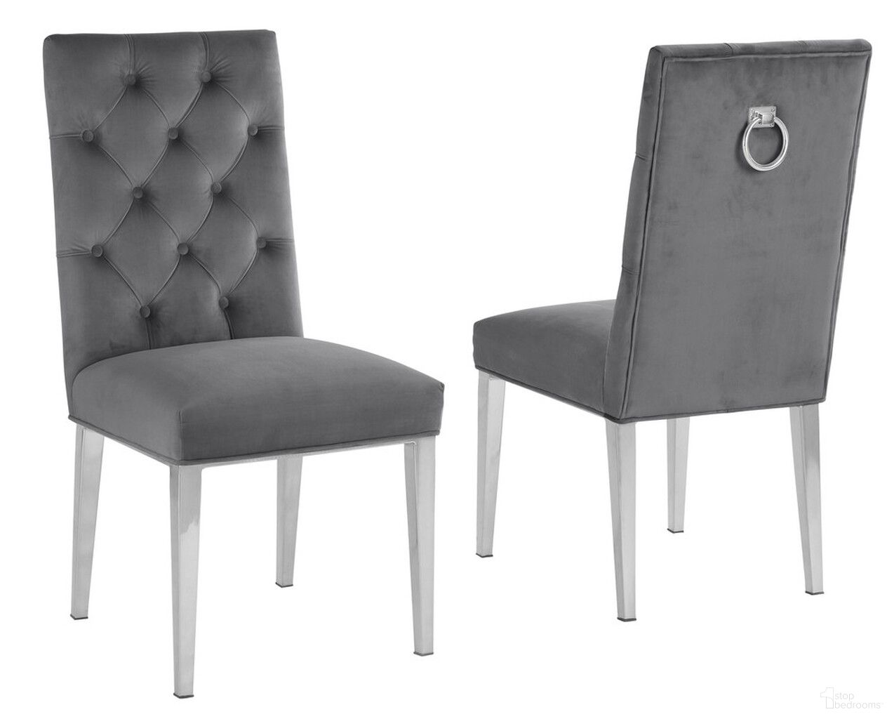 The appearance of Fed Tufted Side Chairs Set of 2 In Dark Gray Velvet and Silver Chrome Legs designed by Best Quality Furniture in the traditional interior design. This dark gray/silver piece of furniture was selected by 1StopBedrooms from Fed Collection to add a touch of cosiness and style into your home. Sku: SC70. Material: Chrome. Chair Type: Side Chair.