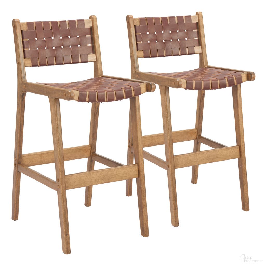 The appearance of Feder Barstool Set of 2 In Brown designed by Zuo Modern in the modern / contemporary interior design. This brown piece of furniture was selected by 1StopBedrooms from Feder Collection to add a touch of cosiness and style into your home. Sku: 110693. Material: Leather.