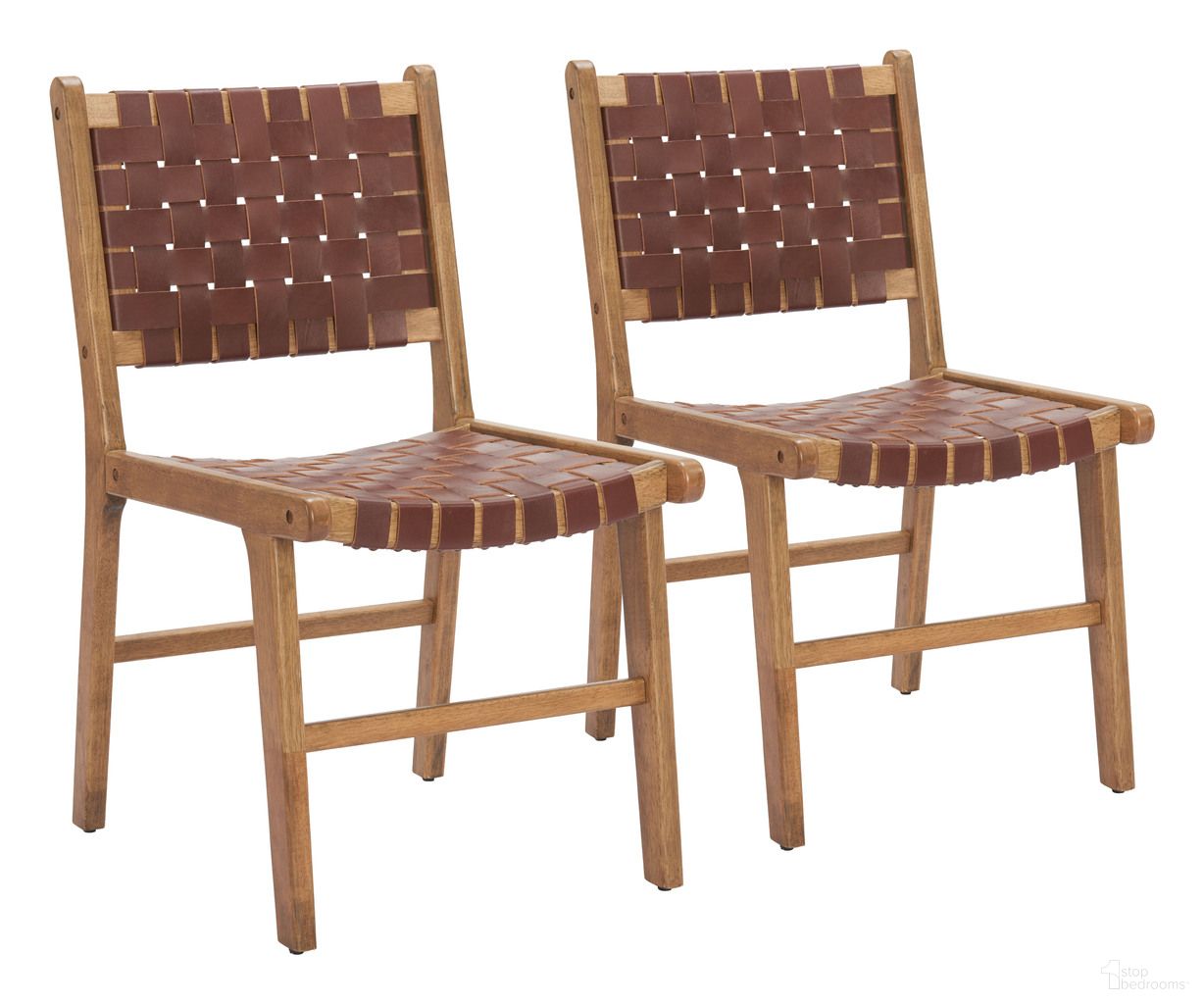 The appearance of Feder Dining Chair Set of 2 In Brown designed by Zuo Modern in the modern / contemporary interior design. This brown piece of furniture  was selected by 1StopBedrooms from Feder Collection to add a touch of cosiness and style into your home. Sku: 110691. Material: Leather. Chair Type: Side Chair.