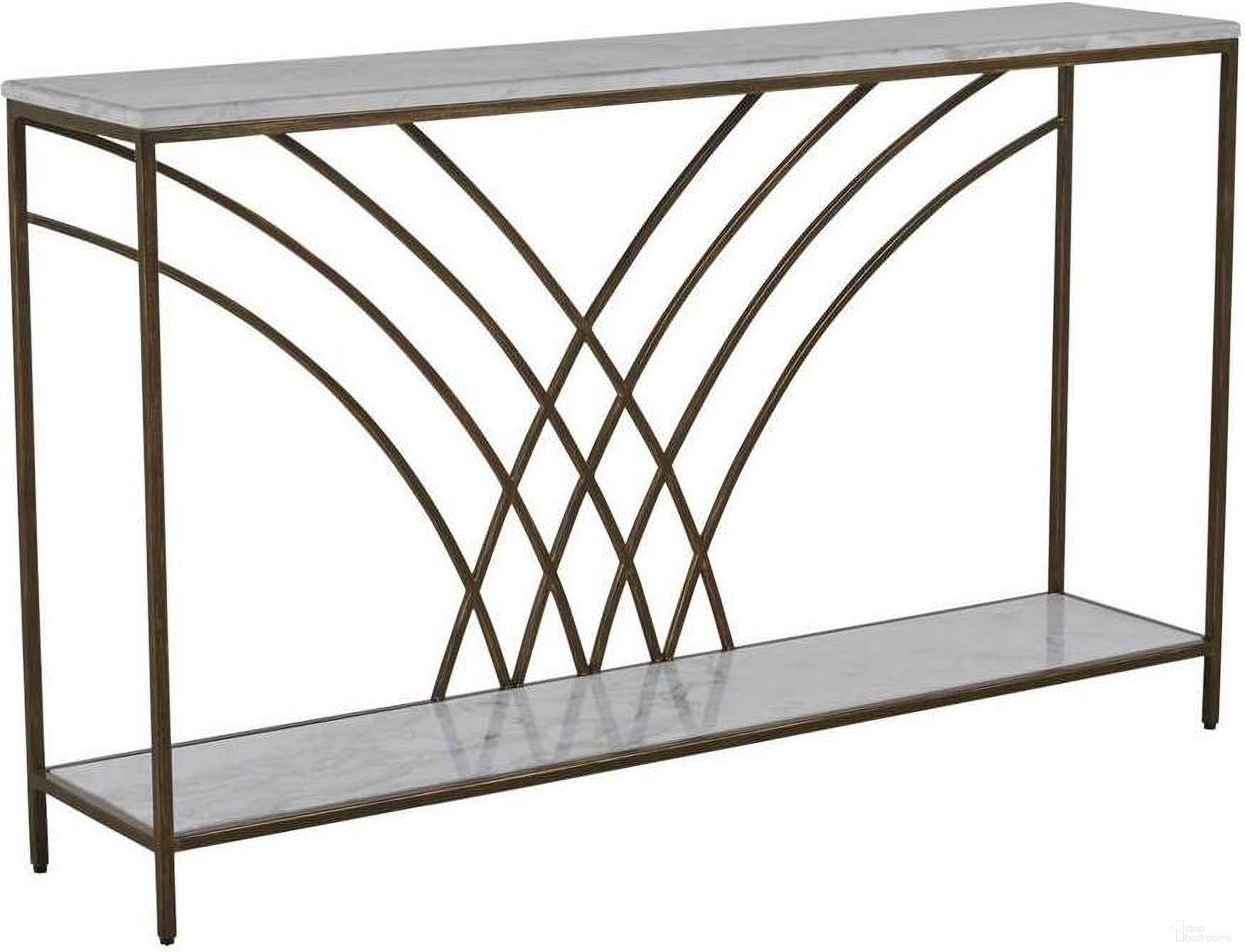 The appearance of Felding Console Table In Volakas Marble and Brushed Copper designed by Gabby in the transitional interior design. This volakas marble/brushed copper piece of furniture was selected by 1StopBedrooms from Felding Collection to add a touch of cosiness and style into your home. Sku: SCH-168125. Material: Marble.