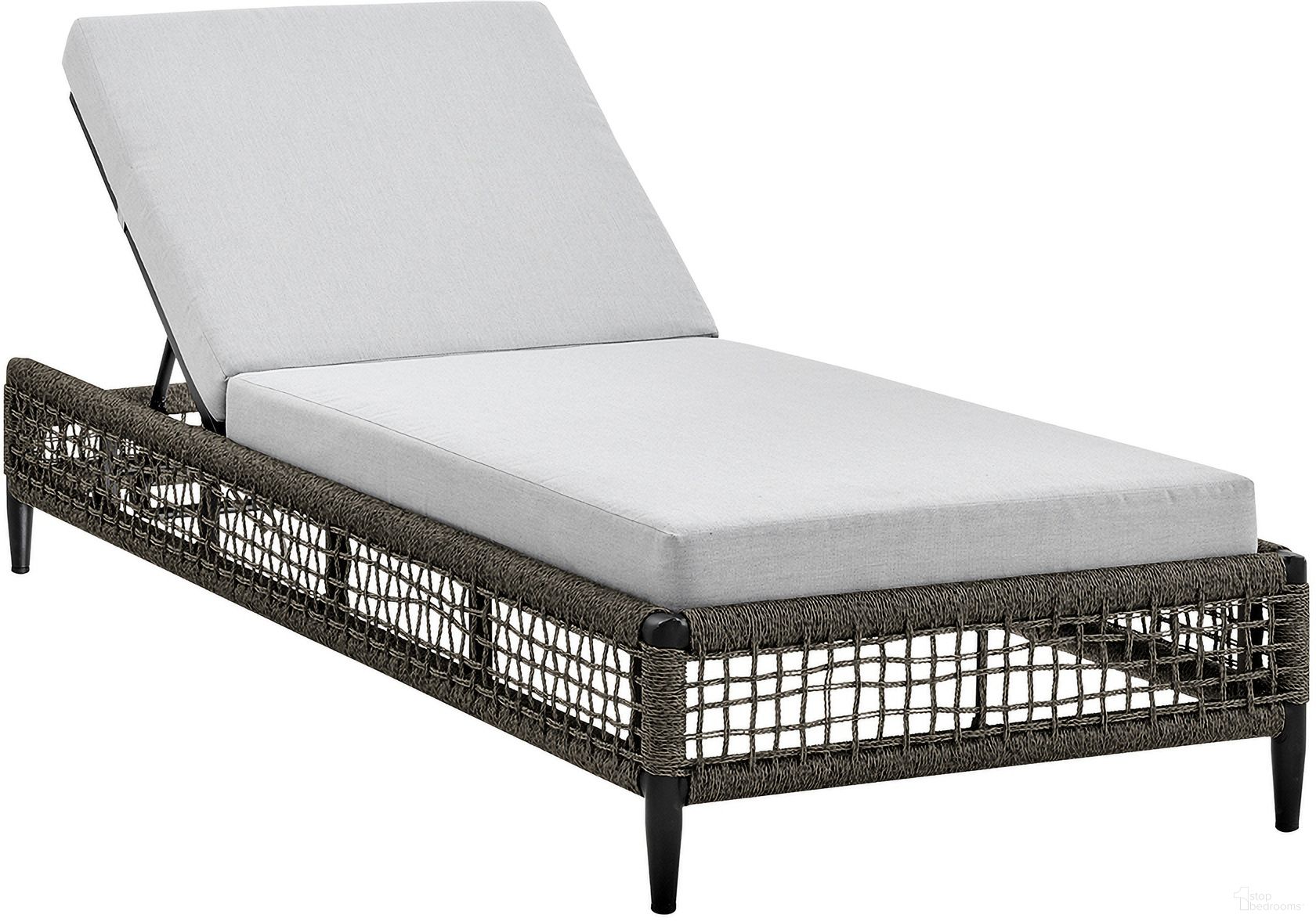 The appearance of Felicia Outdoor Patio Adjustable Chaise Lounge Chair In Aluminum with Gray Rope and Cushions designed by Armen Living in the modern / contemporary interior design. This light gray piece of furniture was selected by 1StopBedrooms from Felicia Collection to add a touch of cosiness and style into your home. Sku: 840254333161. Material: Aluminum.