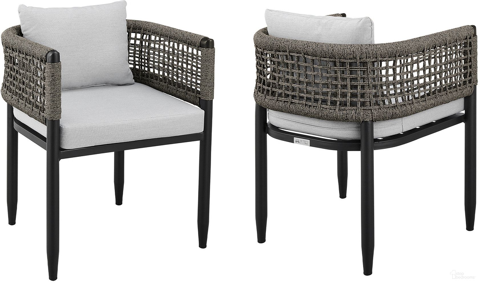 Felicia Outdoor Patio Dining Chair Set of 2 In Aluminum with Gray Rope and Cushions
