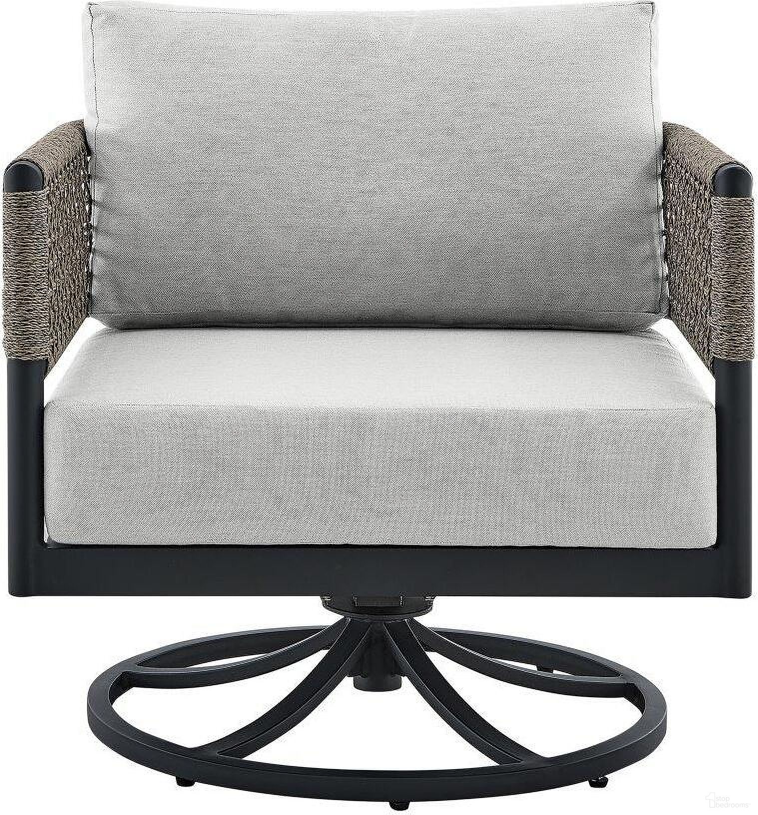 The appearance of Felicia Outdoor Patio Swivel Rocking Chair In Black Aluminum And Grey Rope With Cushions designed by Armen Living in the modern / contemporary interior design. This light grey piece of furniture was selected by 1StopBedrooms from Felicia Collection to add a touch of cosiness and style into your home. Sku: 840254332522. Material: Aluminum.
