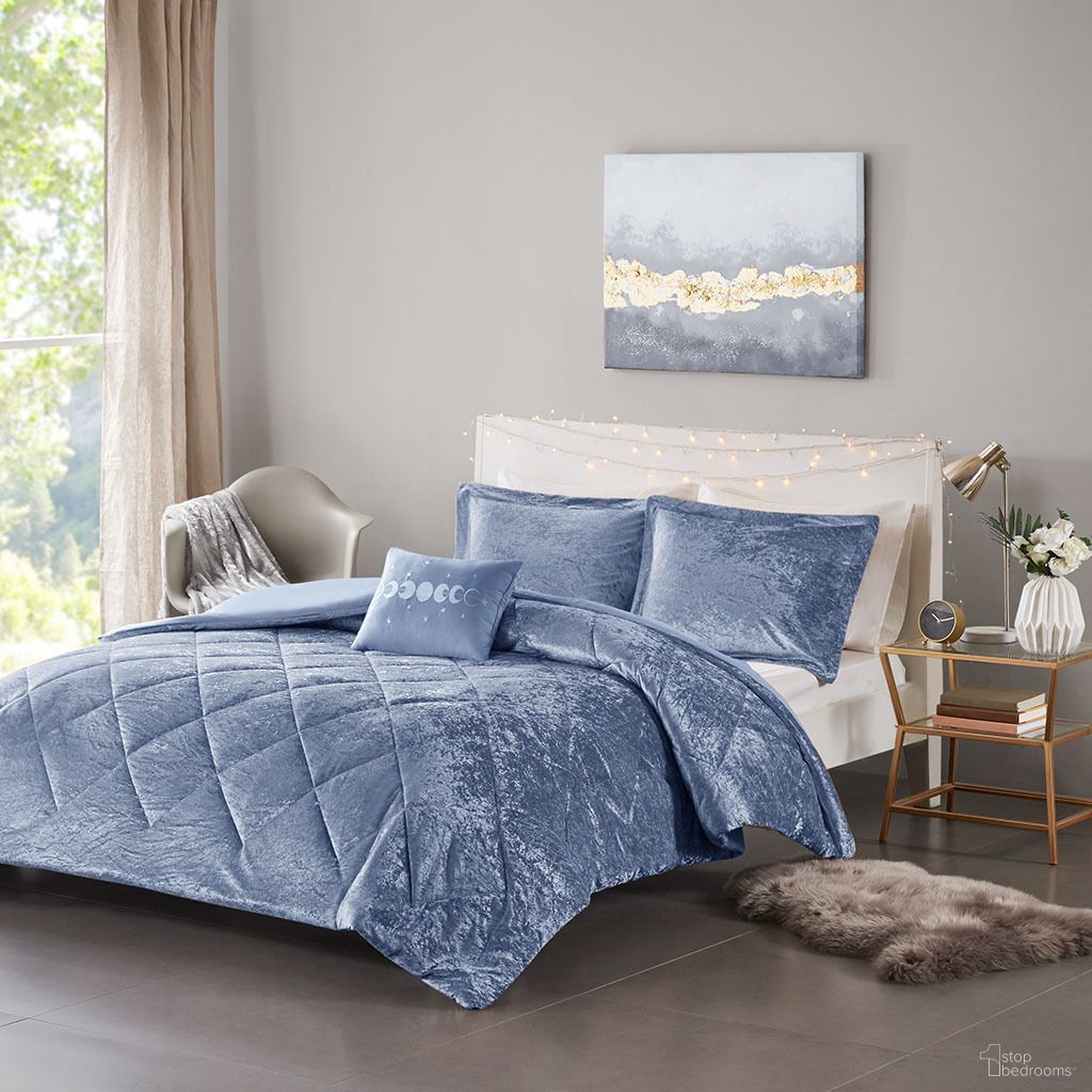 The appearance of Felicia Velvet Duvet 4 Piece Full/Queen Cover Set with Throw Pillow In Blue designed by Olliix in the glam interior design. This blue piece of furniture was selected by 1StopBedrooms from Felicia Collection to add a touch of cosiness and style into your home. Sku: ID12-2160. Material: Polyester. Bed Size: Full.
