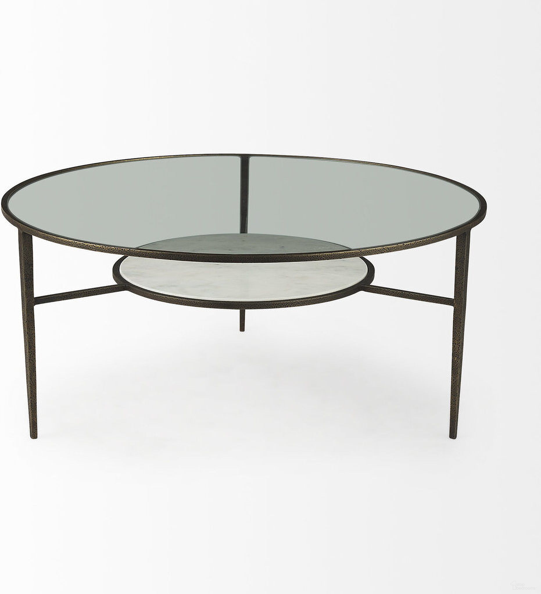 The appearance of Felicity Marble Top with Iron Frame Coffee Table In Gold designed by Mercana in the transitional interior design. This gold piece of furniture  was selected by 1StopBedrooms from Felicity Collection to add a touch of cosiness and style into your home. Sku: 69253-AB. Material: Metal.