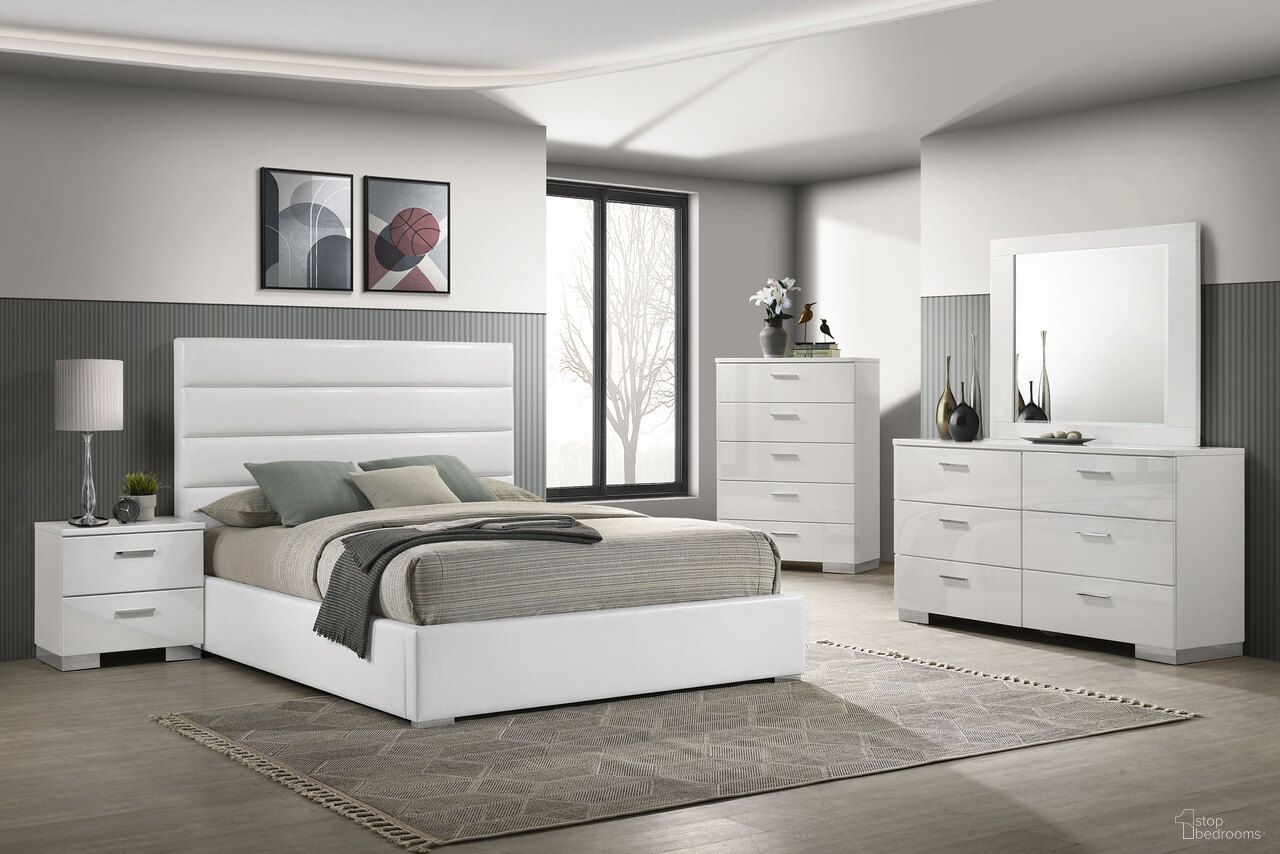 Felicity Upholstered Platform Bedroom Set In White