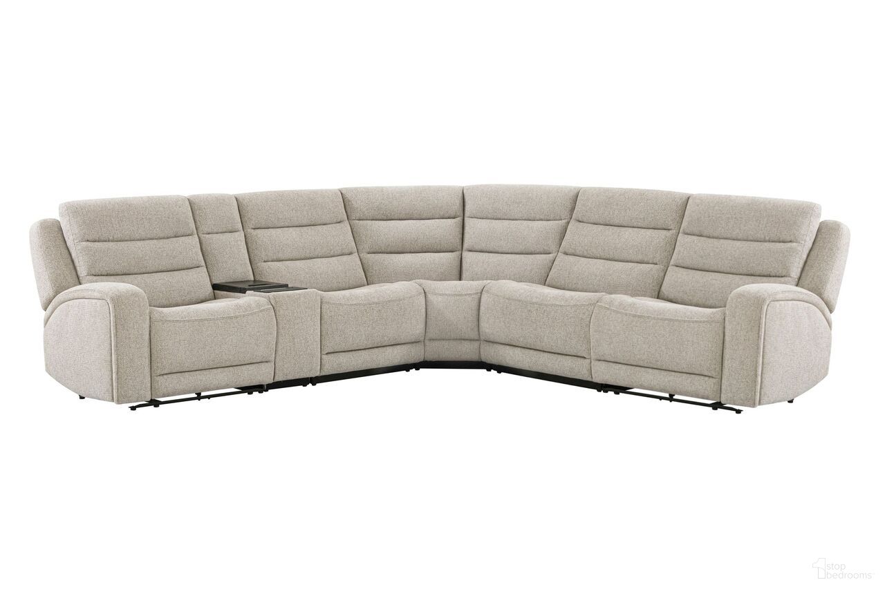 The appearance of Felix 6 Piece Zero Gravity Power Reclining Sectional with Beverage Cooler Console In Mari Fawn designed by Parker House in the modern / contemporary interior design. This mari fawn piece of furniture  was selected by 1StopBedrooms from Felix Collection to add a touch of cosiness and style into your home. Sku: MFLX-840-MAFA;MFLX-850-MAFA;MFLX-811LP2Z-MAFA;MFLX-811RP2Z-MAFA;MFLX-860PTC-MAFA;MFLX-810P2Z-MAFA. Material: Polyester. Layout: L-Shape.