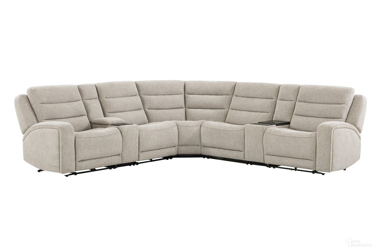 The appearance of Felix 7 Piece Zero Gravity Power Reclining Sectional with Beverage Cooler Console In Mari Fawn designed by Parker House in the modern / contemporary interior design. This mari fawn piece of furniture was selected by 1StopBedrooms from Felix Collection to add a touch of cosiness and style into your home. Sku: MFLX-810P2Z-MAFA;MFLX-811LP2Z-MAFA;MFLX-860PTC-MAFA;MFLX-811RP2Z-MAFA;MFLX-840-MAFA;MFLX-850-MAFA;MFLX-860PT-MAFA. Material: Polyester. Layout: L-Shape.