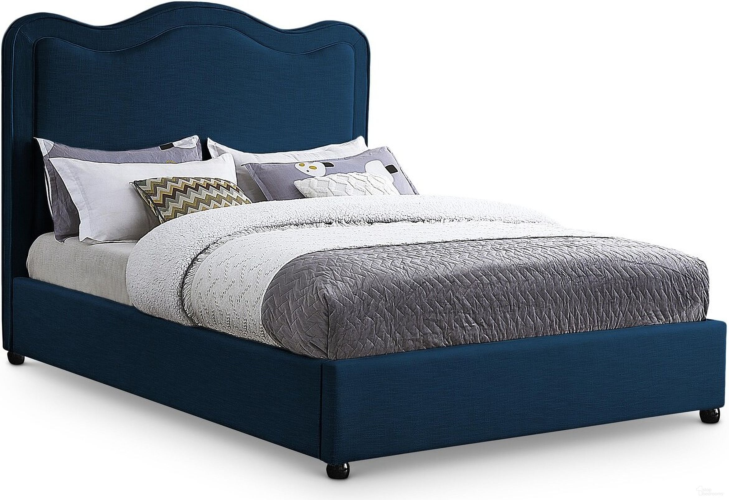Felix Linen Textured Fabric Full Bed In Navy