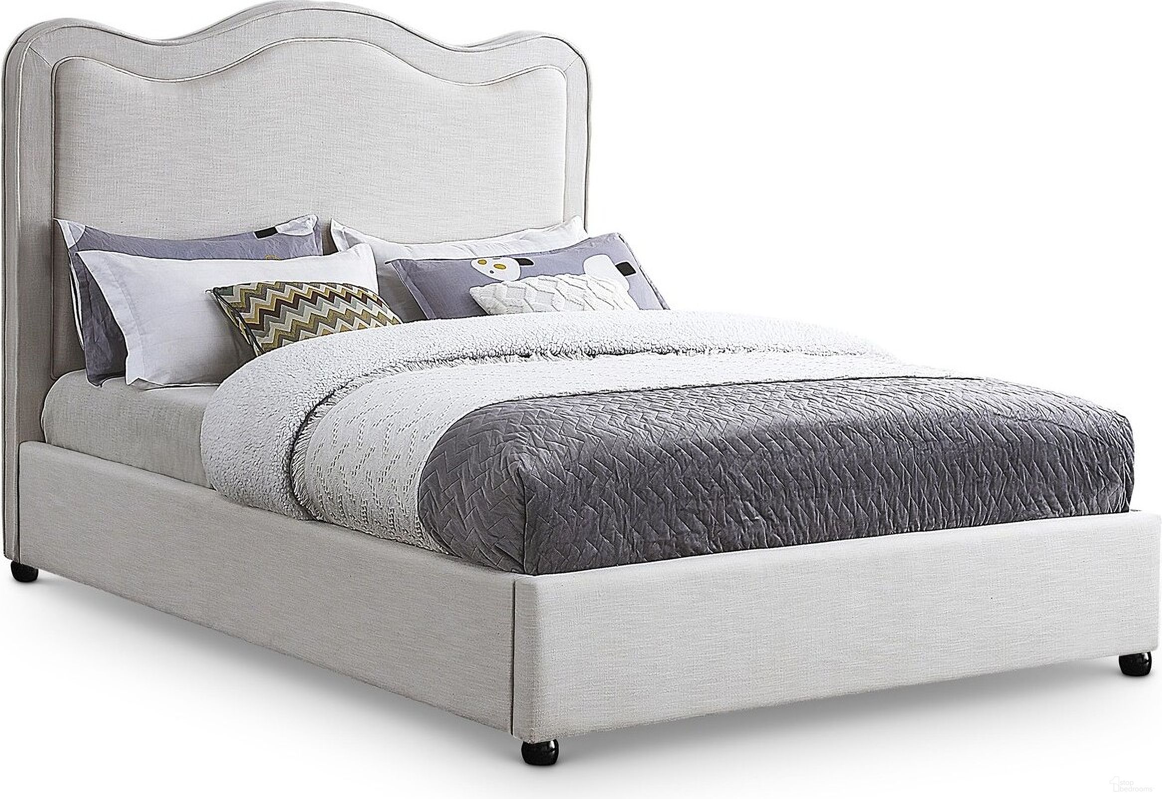 Felix Linen Textured Fabric King Bed In Cream