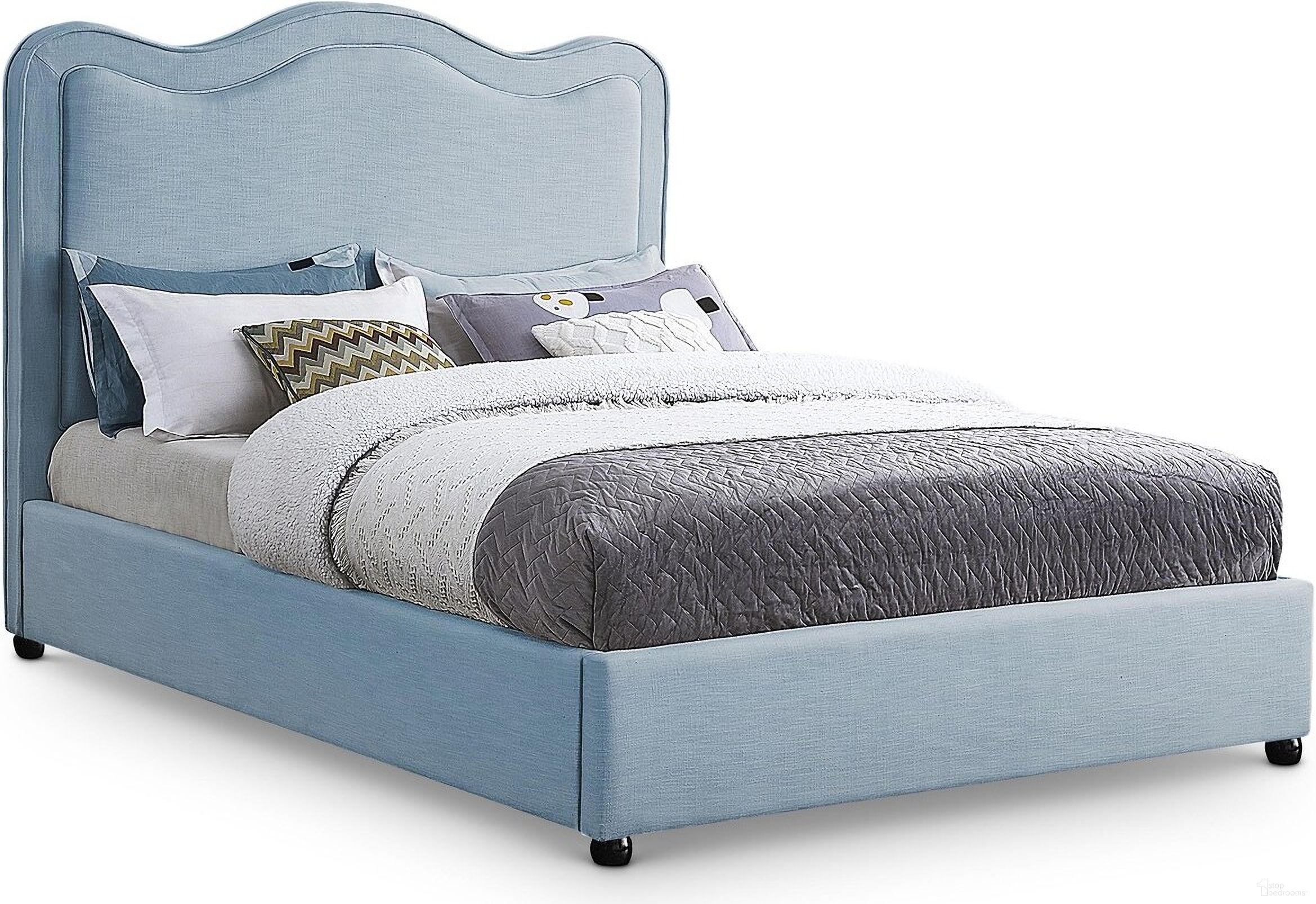 Felix Linen Textured Fabric King Bed In Sky Blue