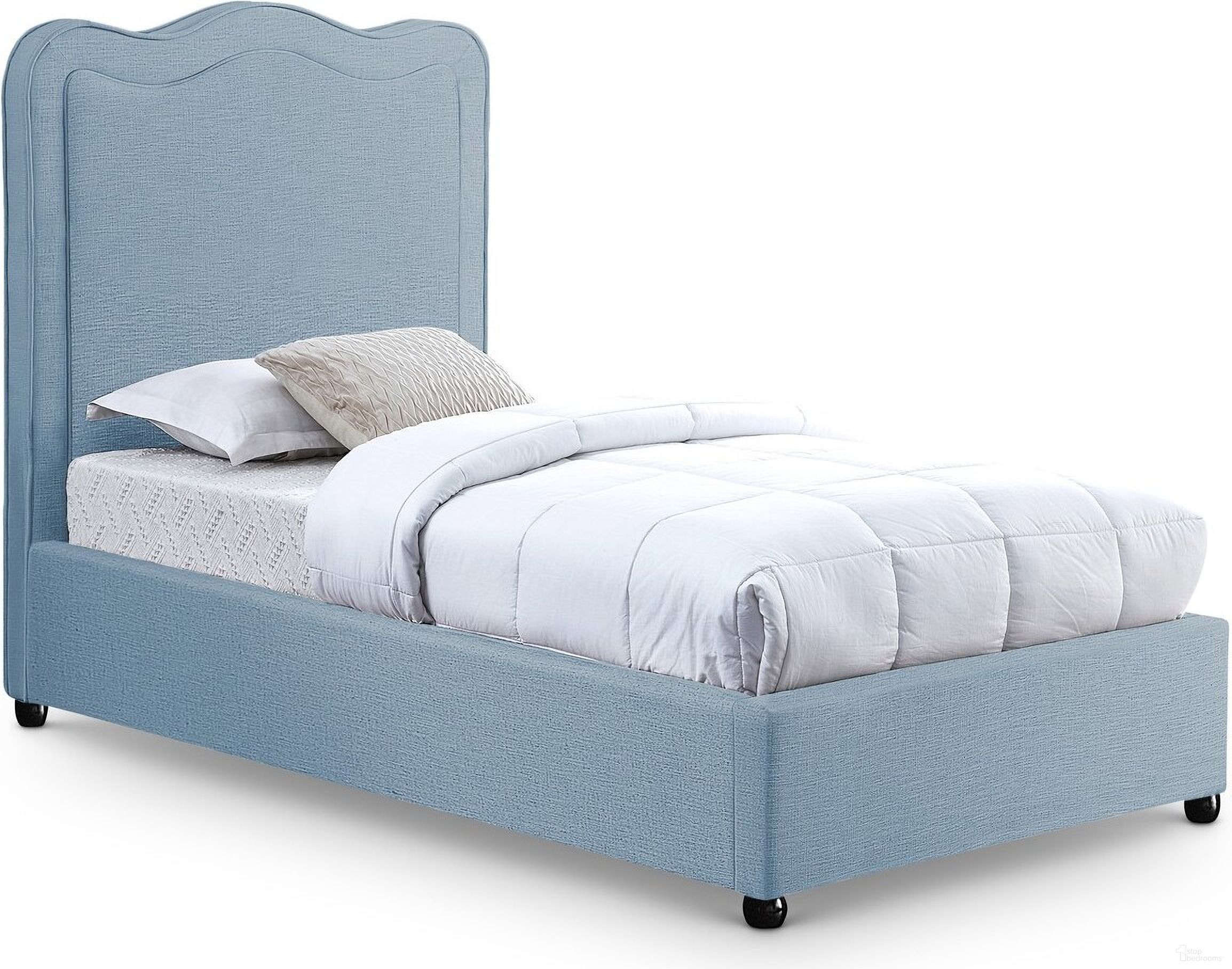 Felix Linen Textured Fabric Twin Bed In Sky Blue